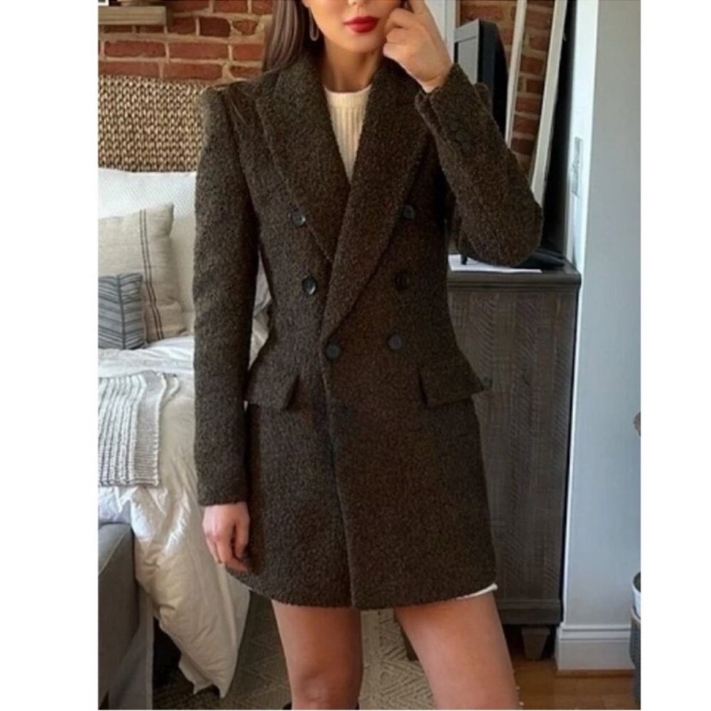 Zara Long boucle Double Breasted Blazer coat
